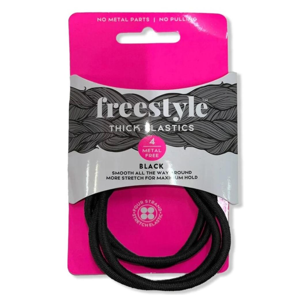 Freestyle Thick Elastics Metal Free - Black 4 Pkt