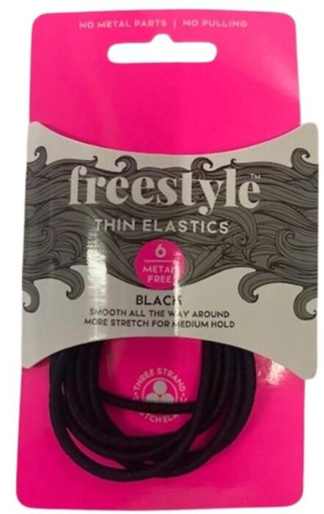 Freestyle Thin Elastics Metal Free - Black 6 Pkt