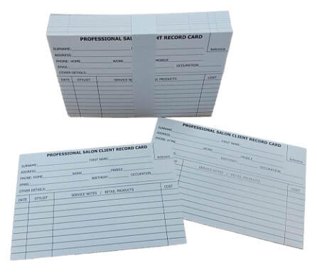 Salon Record Cards - White 100 Pce: